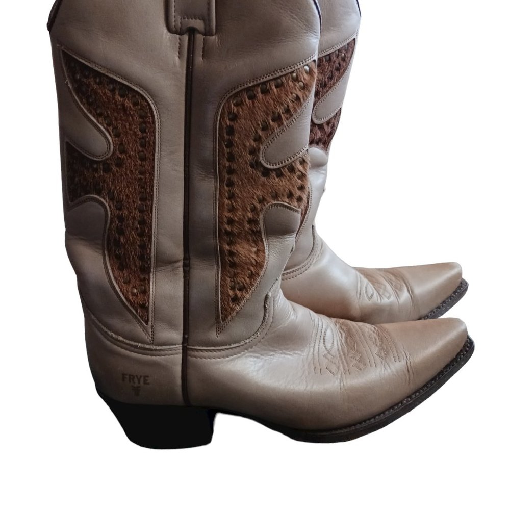 GENUINE TAN LEATHER MENS VINTAGE FRYE COWBOY BOOTS SIZE 9
